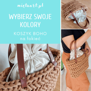 KOSZYK BOHO - NA ŁOKIEĆ - ZE SZNURKA BAWEŁNIANEGO SKÓRA NATURALNA