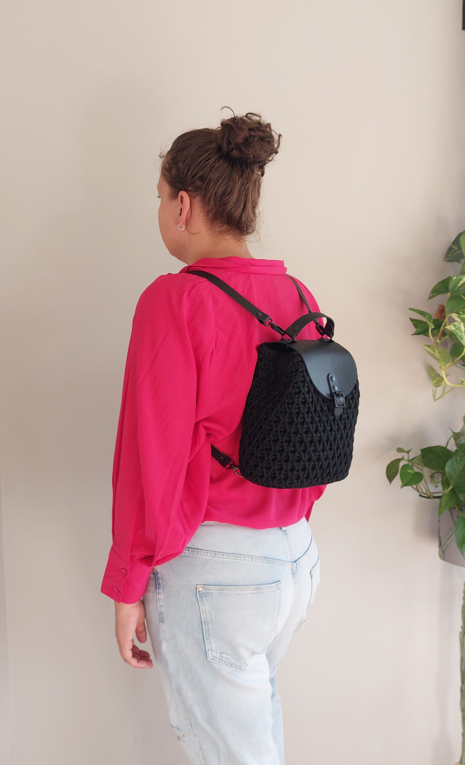 PLECAK HONEY SZYDEŁKOWY ZE SZNURKA I SKÓRY NATURALNEJ - CZARNY - obrazek 3