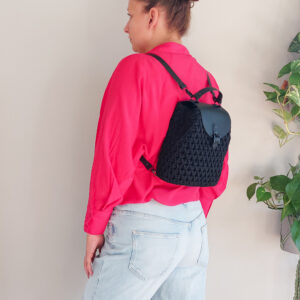 PLECAK HONEY SZYDEŁKOWY ZE SZNURKA I SKÓRY NATURALNEJ - CZARNY