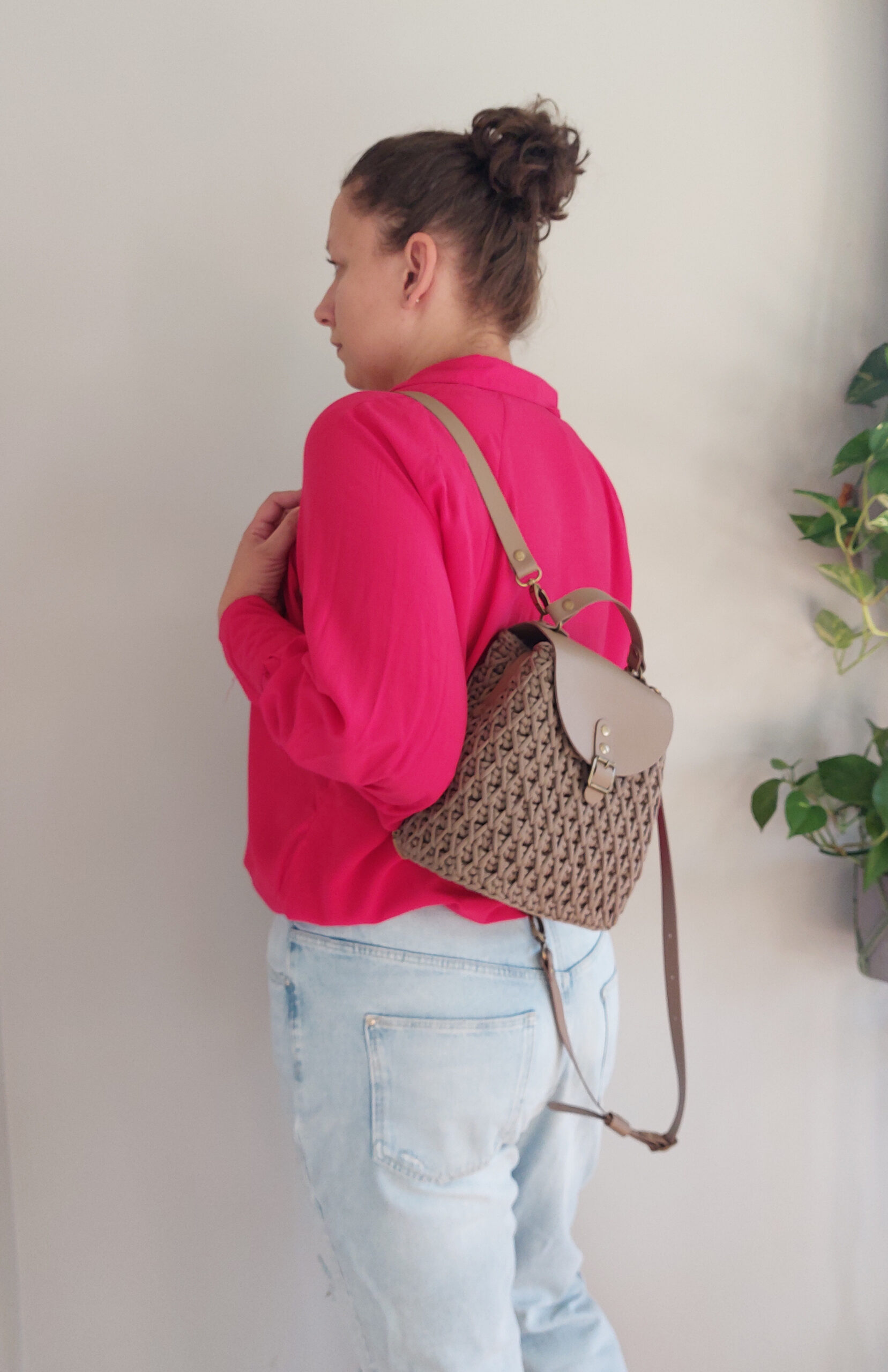 PLECAK HONEY SZYDEŁKOWY ZE SZNURKA I SKÓRY NATURALNEJ - KAWA - obrazek 3