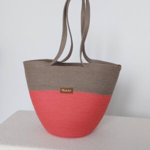 Torebka KOSZ CLASSIC szyta ze sznurka  - mokka / koralowy