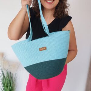 Torebka KOSZ CLASSIC szyta ze sznurka  - mięta / butelkowa zieleń