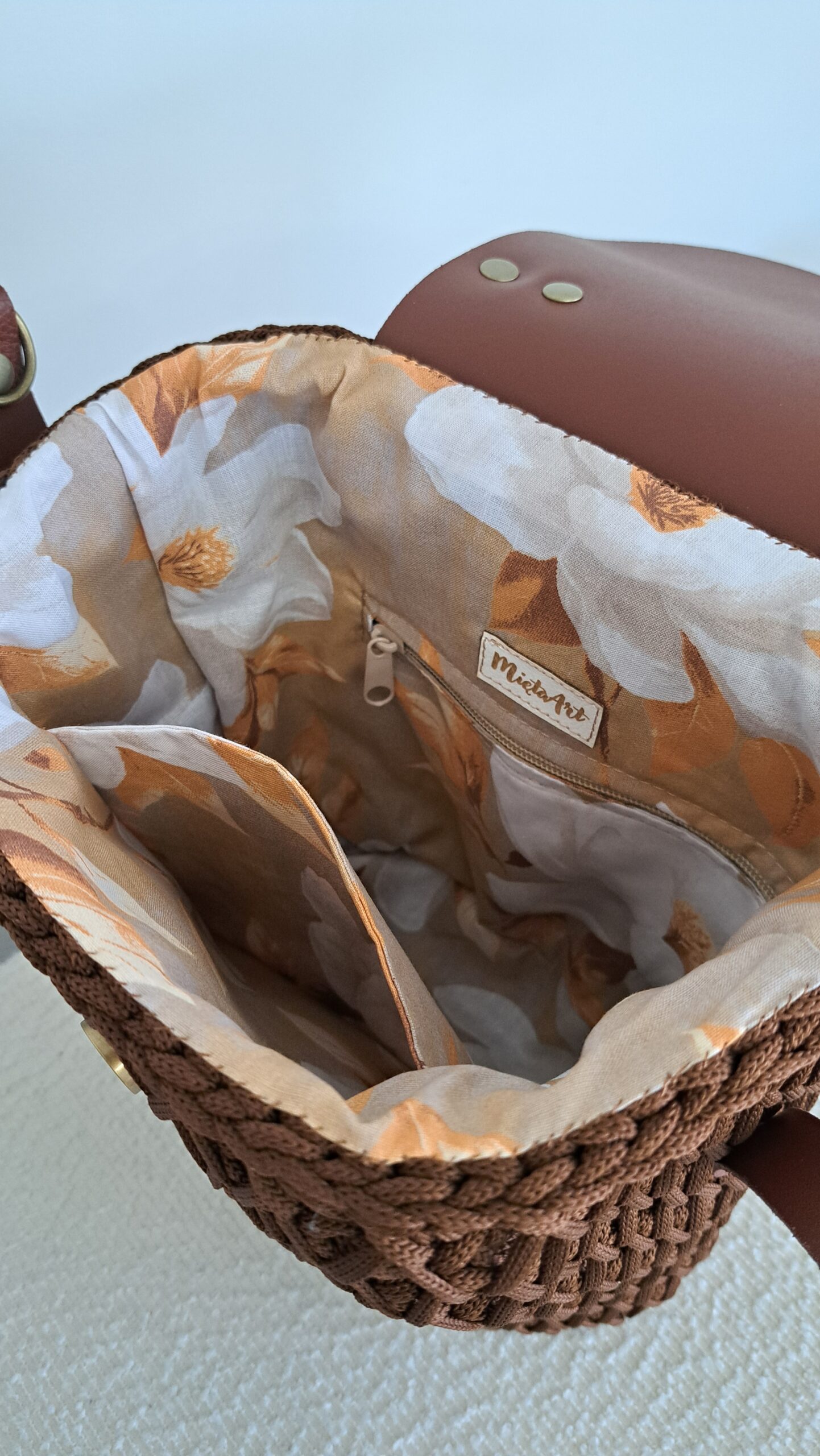 PLECAK HONEY SZYDEŁKOWY ZE SZNURKA I SKÓRY NATURALNEJ - MLECZNA CZEKOLADA / CIEMNY BRĄZ - obrazek 9